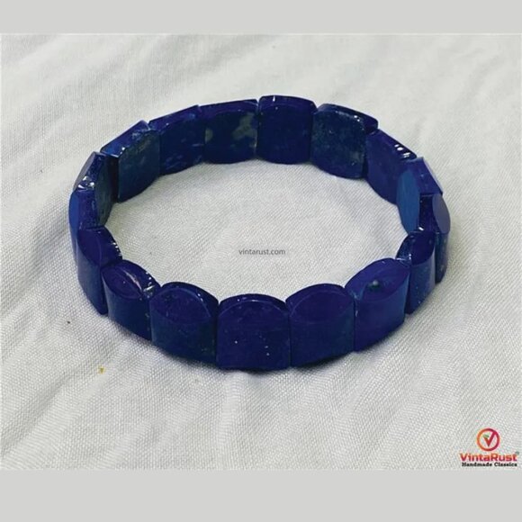 Unisex Lapis Lazuli Bracelet, Handcrafted Lapis Lazuli Gemstone Bracelet, Minima - Picture 4 of 4